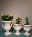 Set de 3 vases ou cache-pots de style Médicis en faïence bla