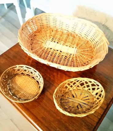 3 corbeilles en osier vintage 
