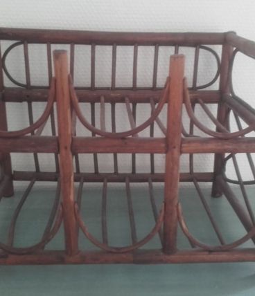 Porte bouteilles vintage en rotin