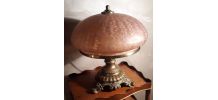 Lampe Art Deco Bronze Doré Pate De verre