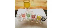 Rare carafe et ses 6 verres forme de bottes 