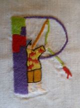 Abécédaire en coton brodé à la main 37 x 46 cm, à encadrer