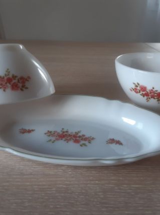 Petit plat et deux bols, arcopal, vintage