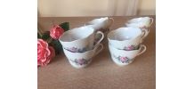 8 tasses porcelaine, décor roses shabby