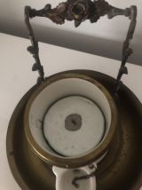 Encrier à pompe en porcelaine et laiton XIXème