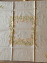 Nappe en lin écru, brodée à la main, 90 x 90 cm