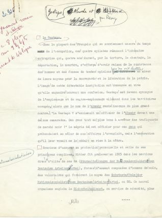 Tapuscrit signé corrections autographes "Abwehr et Gestapo" 