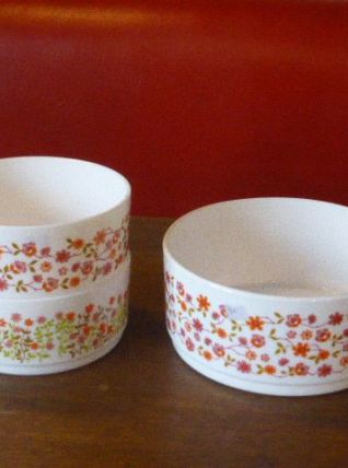 3 saladiers en opalex modele petites fleurs vintage 1970