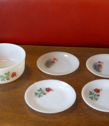 Service ARCOPAL les fleurs, saladier et 4 patites assiettes