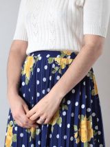 Jupe plissée fluide bleu pois blancs et fleurs taille 40/42
