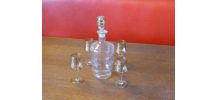 Service a liqueur, carafe et 5 verres, liserés or vintage 50