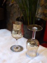 Service a liqueur, carafe et 5 verres, liserés or vintage 50