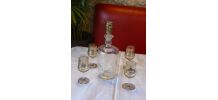 Service a liqueur, carafe et 5 verres, liserés or vintage 50