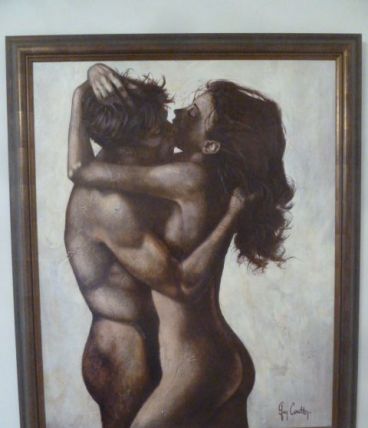 Huile sur toile "L'Etreinte" 76 x 92,5 cm signée Guy Couttin
