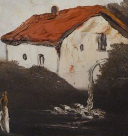 Grande toile acrylique, moulin perdu dans la nature