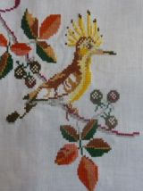 Nappe "huppes" brodée à la main, avec 6 serviettes 43 x  43