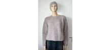 Pull femme oversize beige fait main taille 38/42 avec bonnet