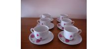6 anciennes tasses à café en porcelaine ornées de tulipes ro