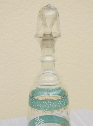 Carafe émaillée.  Deux bandes couleur turquoise 