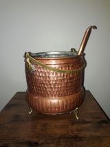 Déco en cuivre - Chaudron avec sa louche - Cache pot Vintage