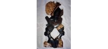 Tableau bois sculpté en relief - Déco Afro Vintage