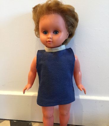 Poupée ancienne années 50-60 robe bleue 34 cm BIPGE
