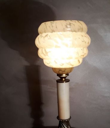 lampe calice sur pied bronze verre clichy  