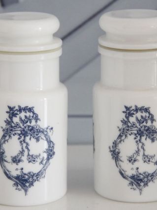 Lot de 2 pots d'apothicaire en opaline