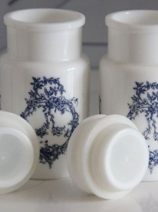 Lot de 2 pots d'apothicaire en opaline