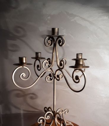 Chandelier 5 branches en fer 1970 46x25 