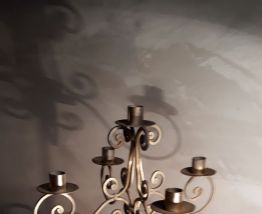 Chandelier 5 branches en fer 1970 46x25 