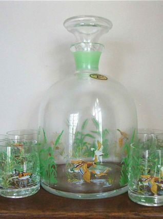 Carafe et 6 verres de Bohême années 70