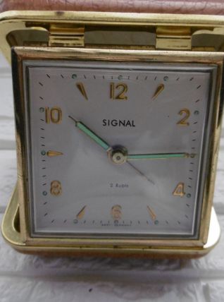 Réveil de voyage SIGNAL 2 rubis Laiton/Cuir 