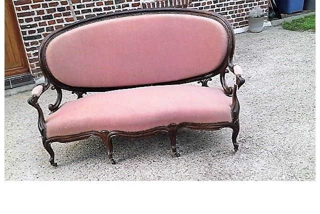 CANAPE VOLTAIRE EN VELOURS ET NOYER