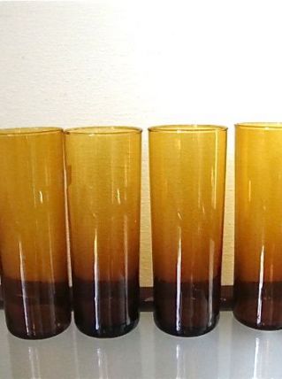 4 verres couleur marron ambré années 70