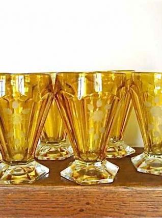 6 coupes à glace en cristal taillé et ciselé art déco