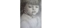 Tableau - Portrait de fillette signé Messina. Dessin.