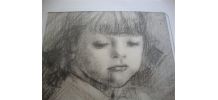 Tableau - Portrait de fillette signé Messina. Dessin.