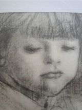 Tableau - Portrait de fillette signé Messina. Dessin.