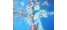 Tableau bouquet d’automne sur fond turquoise 