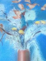 Tableau bouquet d’automne sur fond turquoise 
