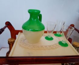 Jouet Vintage Bar /Desserte avec bouteilles en verre