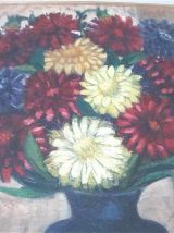 Grand tableau ancien dahlias