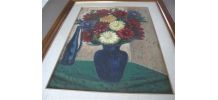Grand tableau ancien dahlias