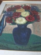 Grand tableau ancien dahlias