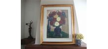 Grand tableau ancien dahlias