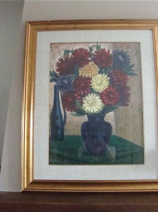 Grand tableau ancien dahlias