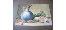 Tableau - Aquarelle ancienne fruits et pichet bleu