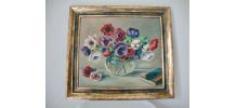 Tableau ancien bouquet d’anémones