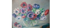 Tableau ancien bouquet d’anémones